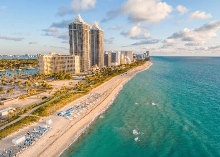Aerial view of the Miami Beach coastline