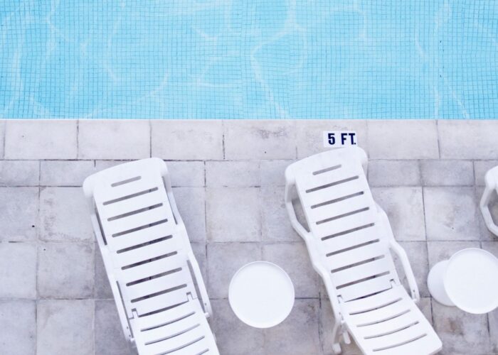 Sun loungers by the pool seen from above